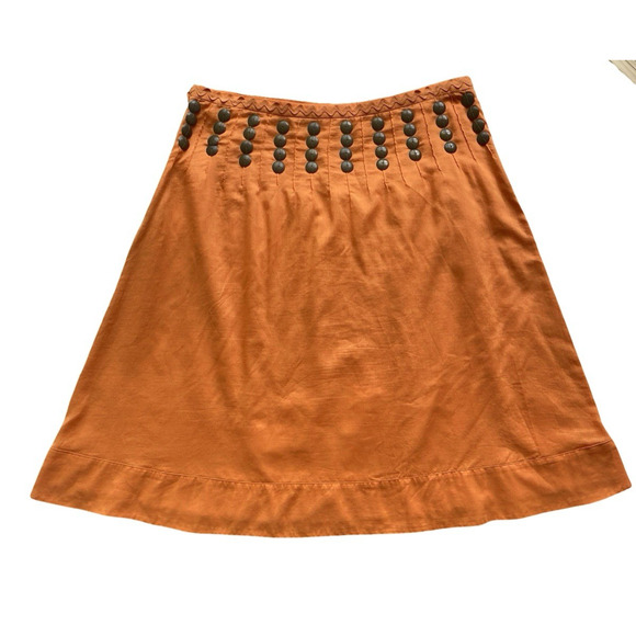 Tory Burch A Line Midi Skirt Lined Size 4 Trendy Orange Fall Studed Boho Chic - Picture 2 of 7